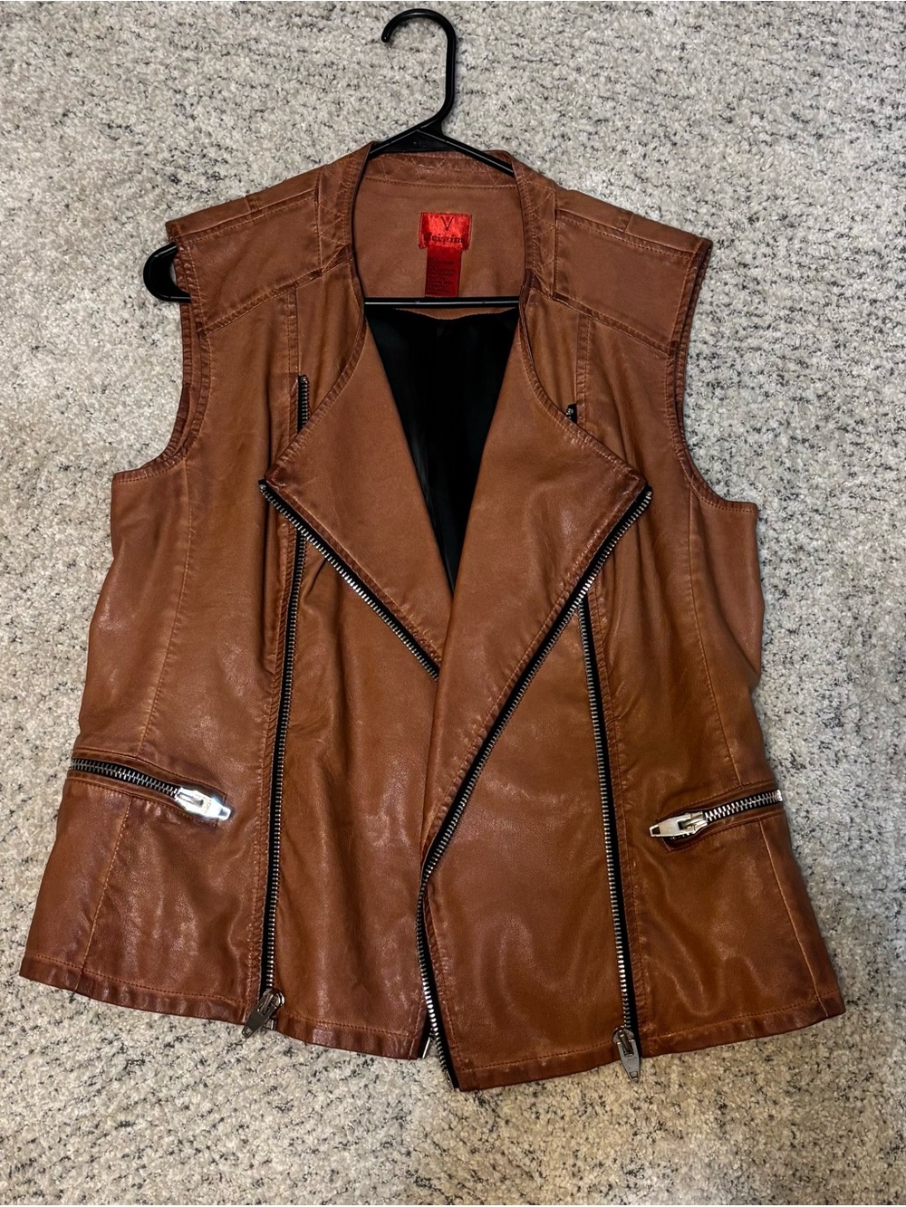 Christina Brown Faux Leather Moto Vest with Zip Accents